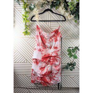 Pretty Little Thing Red Tie Dye Ruched Strap Bodycon Dress Size 8 NEW